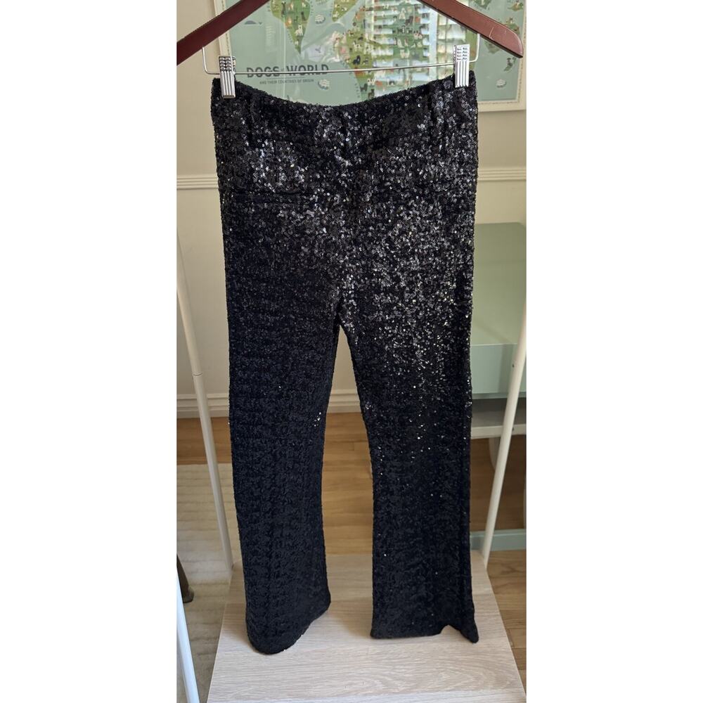 VTG Alice + Olivia Iconic Low Rise Black Sequined Pants Sz 2 Y2K‎ Black Tie - Picture 2 of 6
